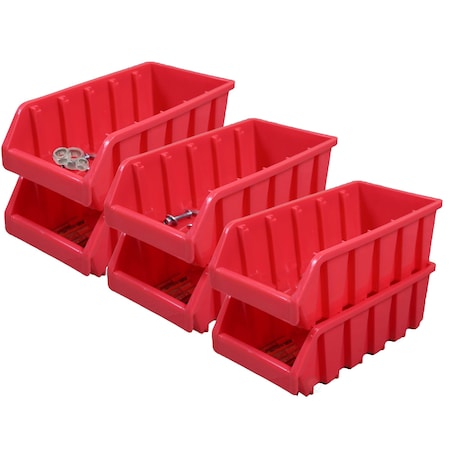 Basicwise Storage Bin, Plastic, Red, 3 in H, 4.5 in W, 8 in L, 6 PK QI003255R.3